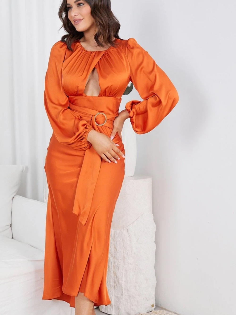 Elegant Orange Sanderson Long Sleeve Wrap Maxi Dress Fits L/XL